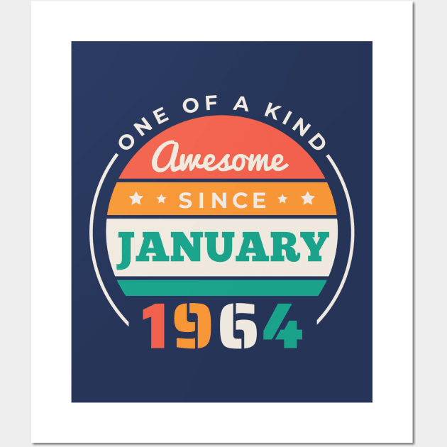 Retro Awesome Since January 1964 Birthday Vintage Bday 1964 Wall Art by Now Boarding